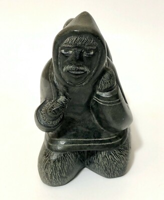 Inuit Art Eskimo Stone Carving Sculpture Hunter&Seal,Native