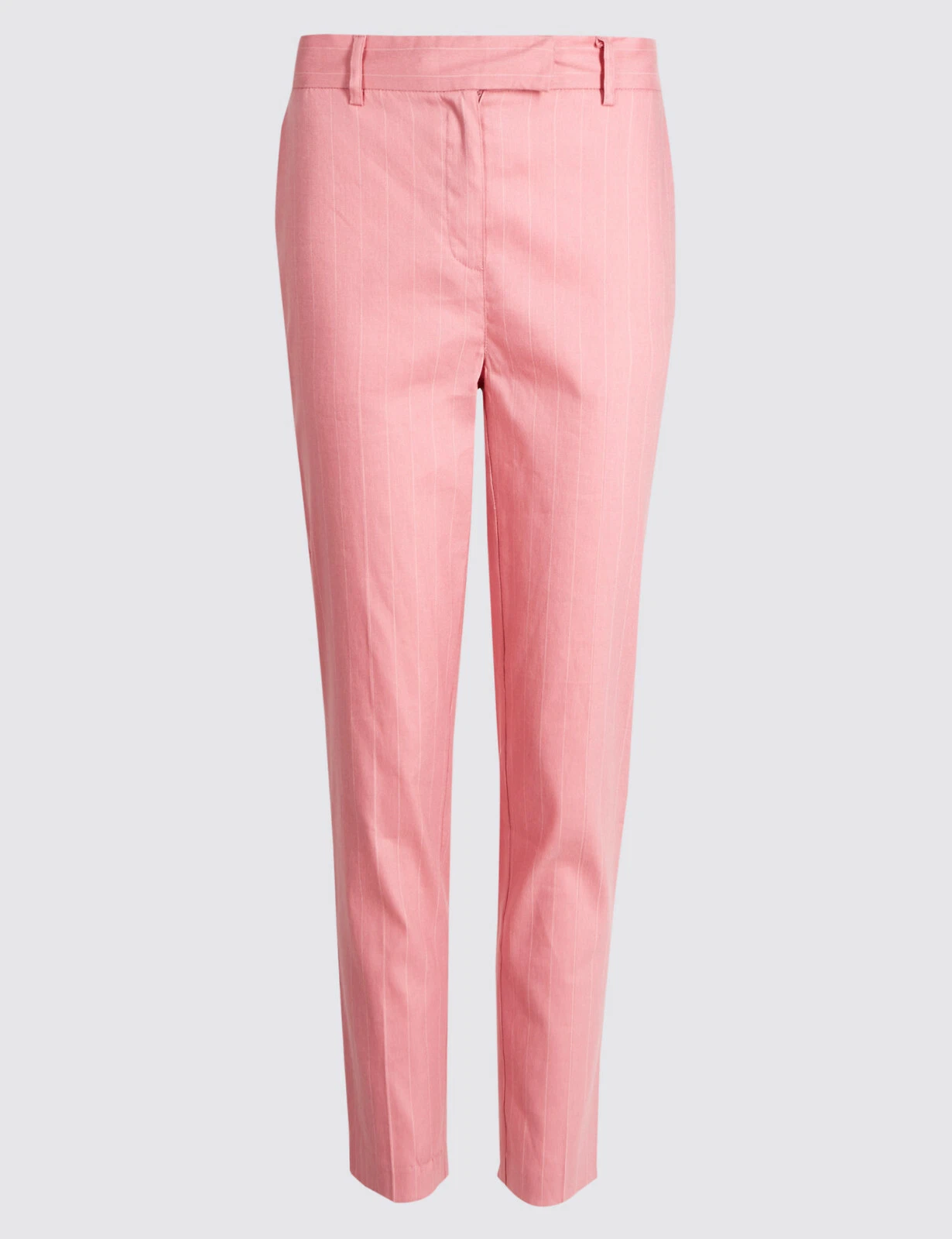 EX M&S Linen and Lyocell Blend Pink Pinstripe Slim Fit Cropped 7/8 Trousers