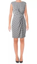 Lauren Ralph Lauren Dress Womens 6 Black White Geometric Twist Luxury Business