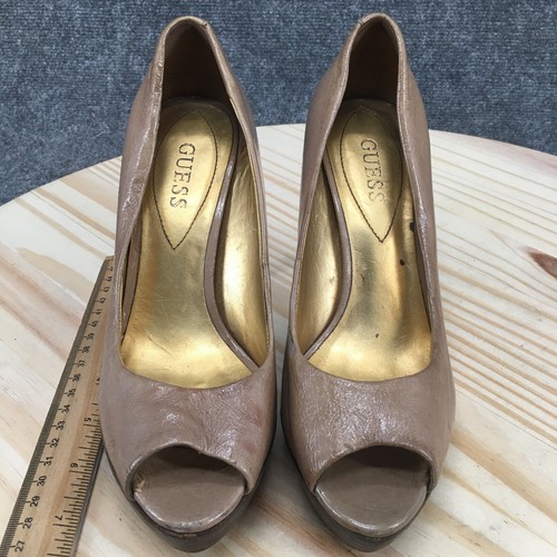 Guess High Heels Womens 6M Bellona Stiletto Pumps Platform Gold Leather Peep Toe - Picture 8 of 15