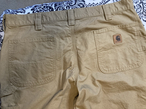 Carhartt Dungaree Pants Men's 38x36 (37x35) Khaki Original Fit 100% Cotton Work - Picture 9 of 10