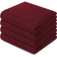 100 Cotton Dish Towels - 4-Pack, Ultra Soft  Quick Drying, Burgundy