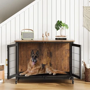 Meubles de caisse de chien en bois 37.5 Maison de Chien Intérieur de pouce avec Plateau de Roues