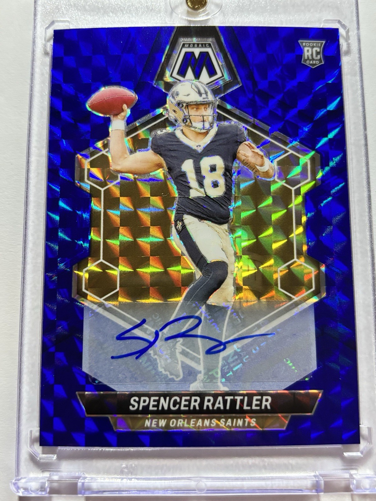 2024 Panini Mosaic #393 Spencer Rattler Blue Prizm Rookie Auto /99 SSP Saints