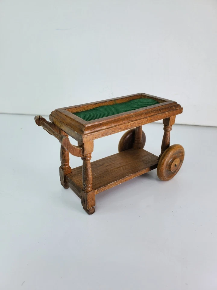 Vintage Casa de Bonecas Miniatura Bar de Madeira Jardinagem Carrinho de Flores com Rodas - Imagem 4 de 4