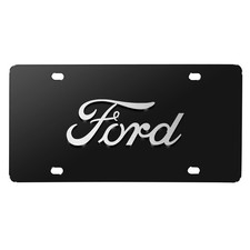 Ford 3d Script Logo In Silver On Black Stainless Steel License Plate