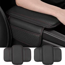 Car Armrest Cushion Cover Center Console Box Pad Mat with Two Pockets BLACK