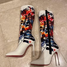 Christian Louboutin White Color Whole Pattern Long Boots 38 Unused