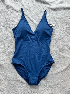 ТA3 Plungey Snatched Waist Lace Up Back Swimsuit Navy 3X Regular Long