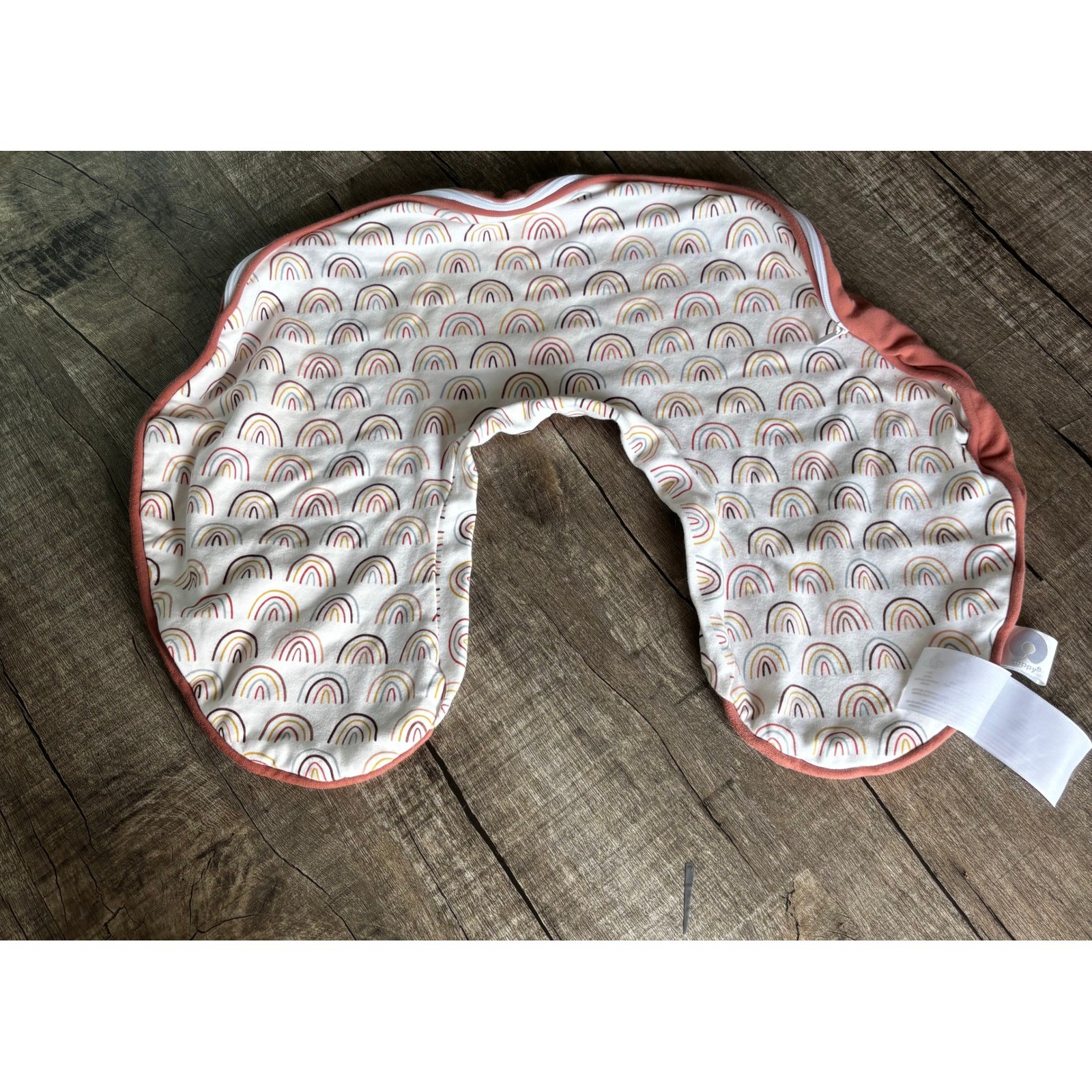 Boppy Nursing Pillow Cover Rainbow Print Coral Trim Baby Feeding Support-image