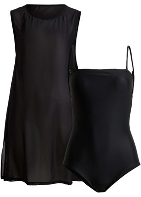 2-tlg Set Shape Badeanzug + Netzkleid Gr. 42 Schwarz Damen Schwimmanzug Neu