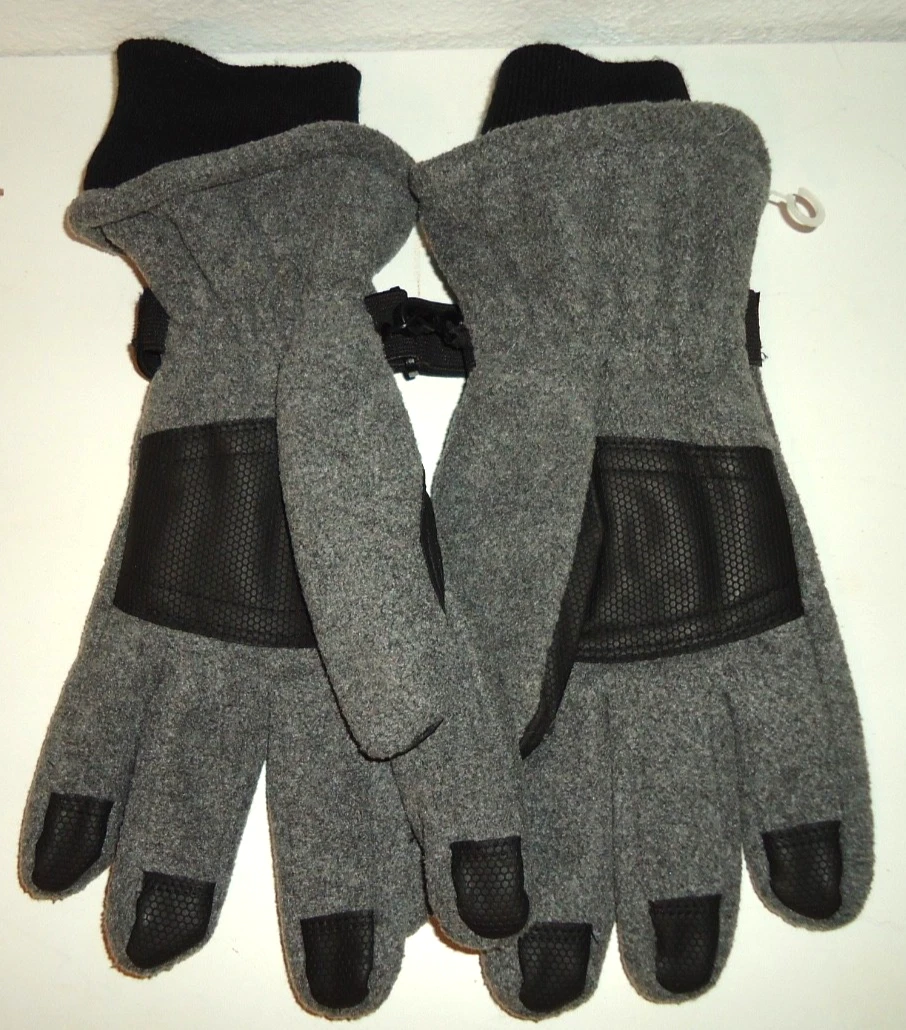 Men's Fleece Gloves Gray Faux Leather Palms Size-XL