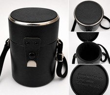 Vtg Black Faux Leather Hard Camera Lens Case Cylindrical Padded 4.5" Great Purse