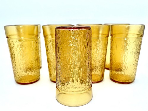 Vintage 5” Kerr Iced Tea Glasses Amber Tree Bark 1970’s Set Of 9 - Picture 4 of 7