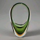 Murano Sommerso Art Glass Vase Basket Green Amber Mid Century 1960s Vintage