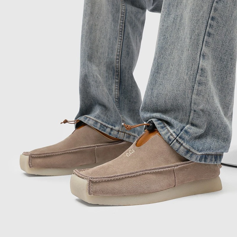 Mocassim masculino verão outono camurça real couro biqueira quadrada sapatos da moda casual tamanho - Imagem 4 de 4
