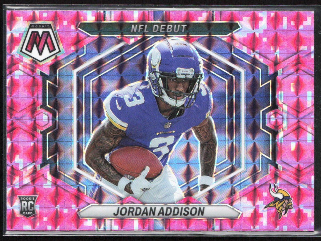 2023 Panini Mosaic Jordan Addison NFL Debut Camo Pink Rookie #ND-14 Vikings