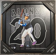 Framed Highland Mint Game Used Grey Striped Jersey Swatch NY Mets Pete Alsonso