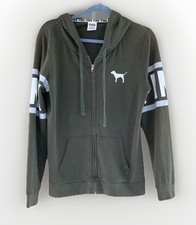 Victoria's Secret PINK Women Hoodie S Olive Green Dog Activewear Logo