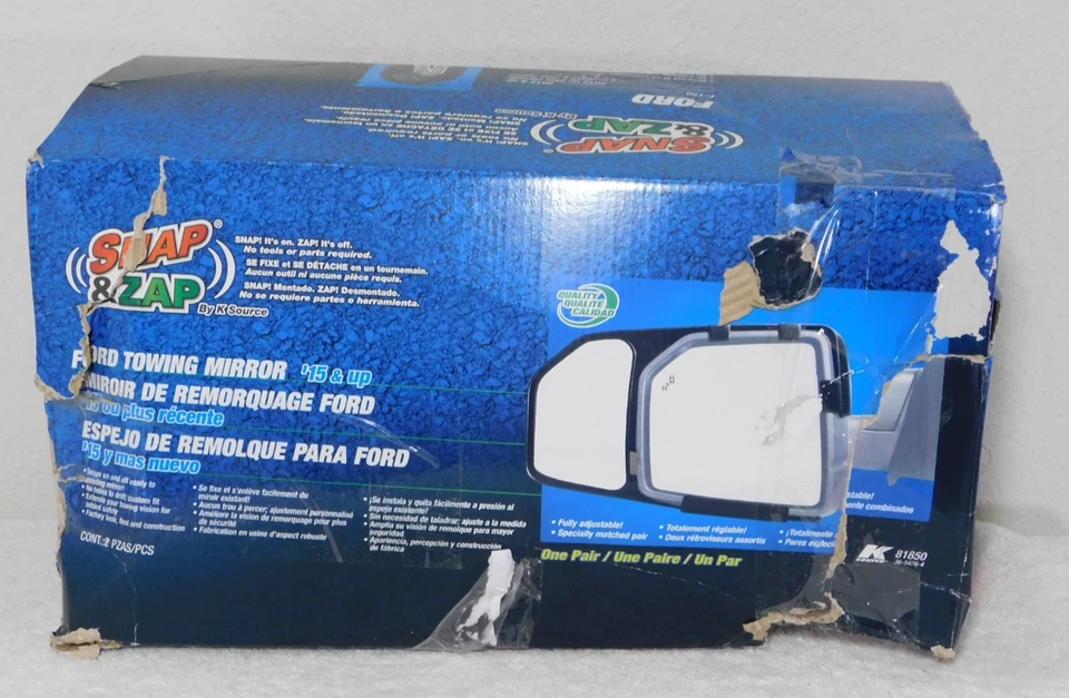 Par de espejos retrovisores de remolque Snap and Zap 81850 Ford F-150 2015-2020 nuevos - caja dañada Foto 2 de 4