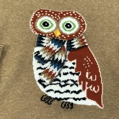 トップス Owl Talbots Sweater Womens Large Beige Owl Graphic Crewneck Knit