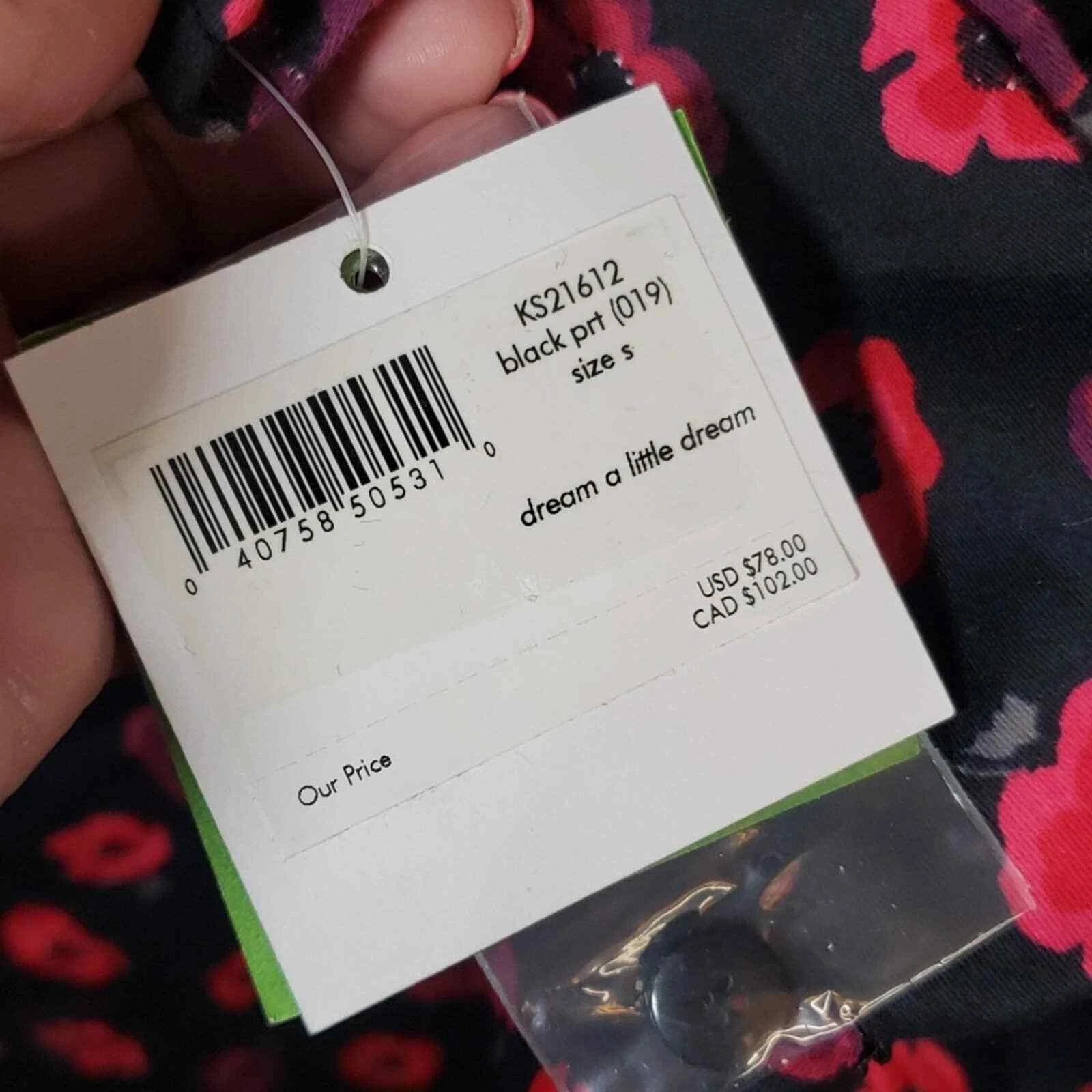 Abito da notte papavero nero floreale nero Kate Spade Dream a Little Dream nuovo con etichette taglia S