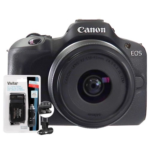 Canon EOS R100 Mirrorless Camera, 18-45mm IS STM Lens + CB-E17 Battery & Charger