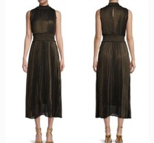 NANETTE LEPORE Black Shimmer MOCK NECK PLEATED DRESS WOMENS Sz 2 NEW $168