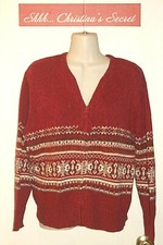TIARA International Womens Cardigan Sweater Ramie/Cotton Maroon Rusty Zip Sz L