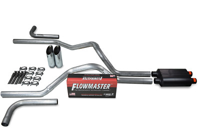 96-99 GM 1500 Dual Inlet Exhaust Kit Flowmaster Super 44 Side Exit Chrome Tips