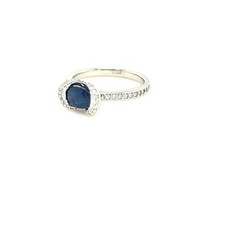 14kt White Gold Horizontal Set Blue Sapphire Half Bezel Setting w/ Diamond Accen