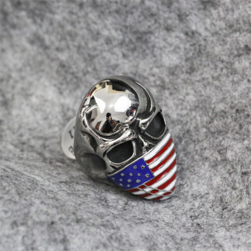 Men's 316L Stainless Steel Vogue Design Usa Flag Pattern Skull Ring Size 9 ！ - Imagen 1 de 4