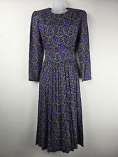 VINTAGE PAISLEY PRAIRIE COTTAGEGORE Midi DRESS Womens 6P Rayon Long Sleeve Nice 