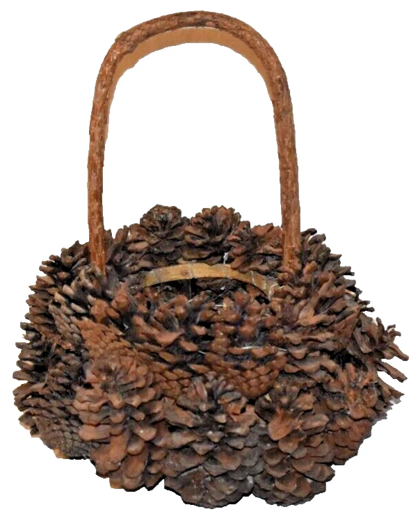 Vintage rustikal Volkskunst Tannenzapfen Korb Winter Weihnachten Erntedank Urlaub - Bild 2 von 4
