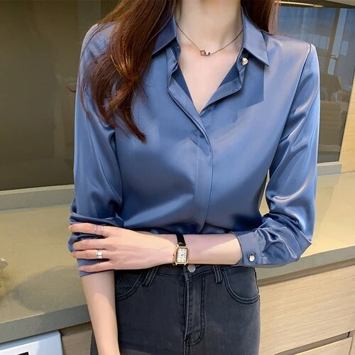 Silk Shirts Women Long Sleeve Shirts Satin Lady Silk Shirt 2022 Fashion Top