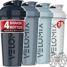 -4 PACK- 28 oz Shaker Cups for Protein Shakes - 4x Wire Whisk | Leak Proof Pr...