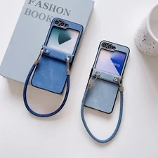 For Samsung Z Flip 3 4 5 6 OPPO N2 N3 Moto Razr 50 Phone Case Cover + Hand Strap