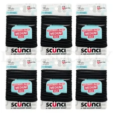 Scunci No Damage Satin Smooth Medium Hold Black Hair Elastics 18 Count Lot of 6