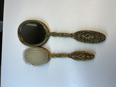 Vintage Ornate Vanity Mirror And Brush Set - Please Read - Look At Photos