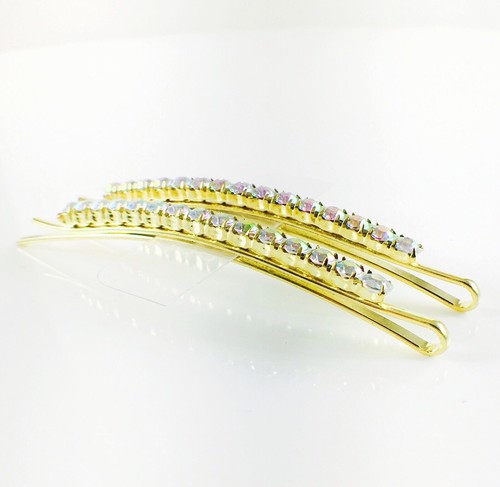 USA WOMENS Bobby Pin Hairpin Hair Clip Rhinestone Crystal Wedding Gold AB 02 - Picture 3 of 3