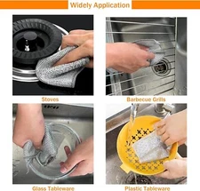 5x Double Layer Wire Dishwashing Rag,Microfiber Cleaning Cloth for Washing Dishe