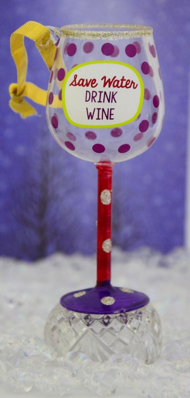 Blown Glass, 4" Tall Wine Glass Christmas Ornament