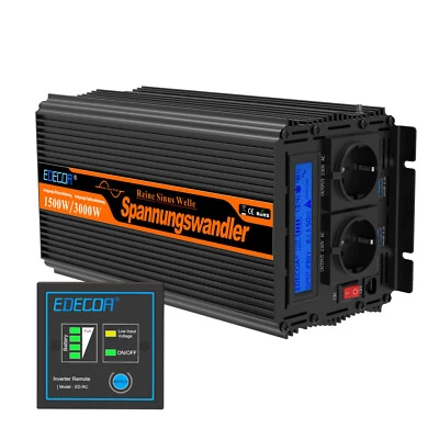 EDECOA Pur Sinus Convertisseur 12V 220V 1500W Onduleur télécommande LCD CE - Photo 1/4