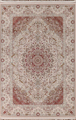 90% Silk Traditional Tebriz Turkish Area Rug Ivory Oriental Living Room Rug 7x10
