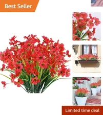 Charming Deep Red UV Resistant Artificial Flowers - 12 Bundles for Every Setting