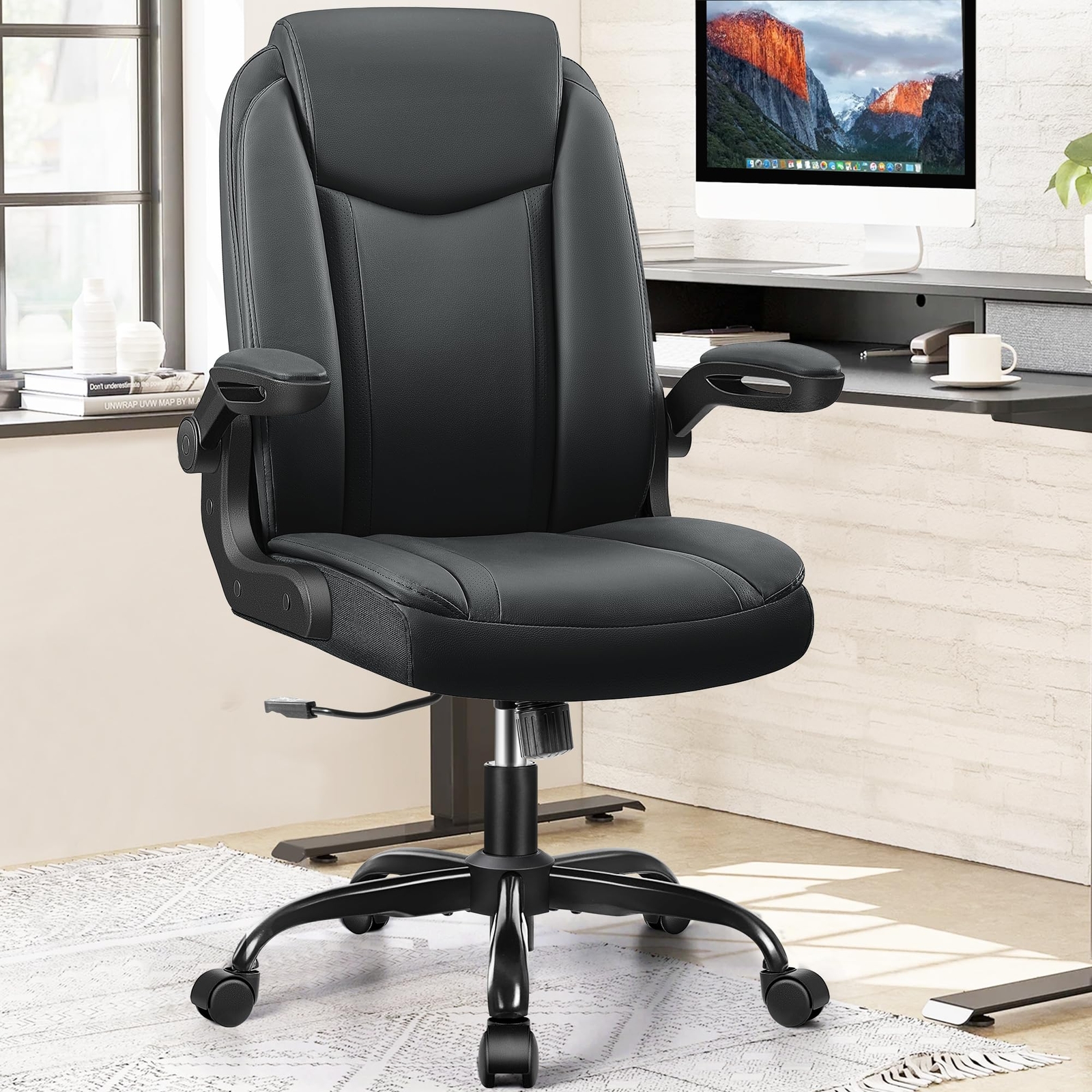 Office Chair Ergonomic Computer Desk Chair, Executive Leather Office Chair wi...