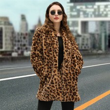 New Women's Faux Fur Leopard Print Jacket Coat Winter Overcoat Outwear Cardigans