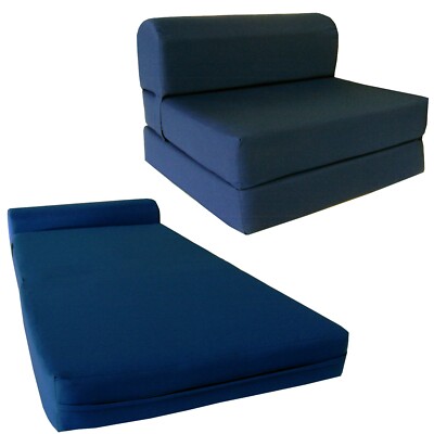 Twin Flip Chair Folding Foam Beds, 6x32x70, 1.8 Density Foam Bedding, Navy Blue