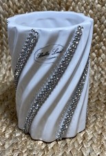 Bella Lux NEW  White RHINESTONE TOOTHBRUSH Cup BRUSH HOLDER SWIRL Glam Bath