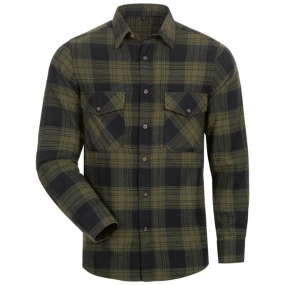 Flanellhemd Arbeitshemd Flanell Hemd 100% Baumwolle Olive/Schwarz (Gr.M-XXXL)